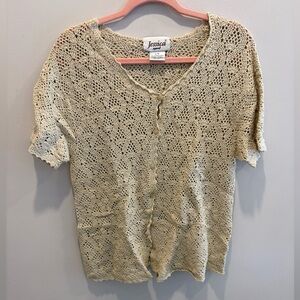 Jessica Cream Crochet Button-Front Short Sleeve Top